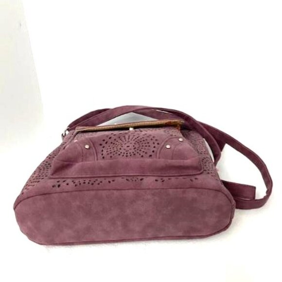 Stone Mountain Purse Cross Body Shoulder Bag Nubuck Perforated Burgundy (Plum) - Picture 5 of 5